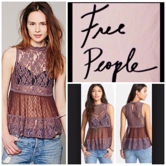 Free People Tops - Free People purple lace tank top